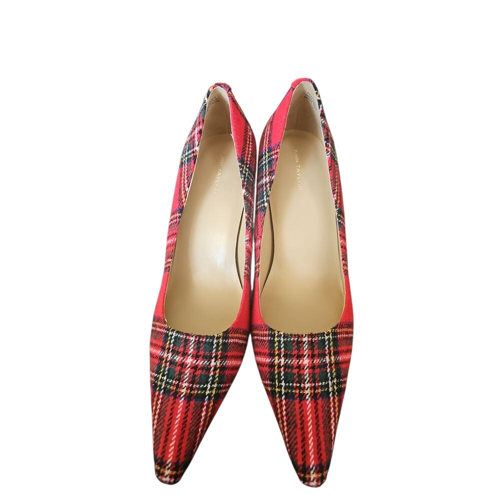 Ann Taylor red wool blend Plaid Nip Toe Pump heels sz 8 NEW $158 SH419 - Picture 5 of 7